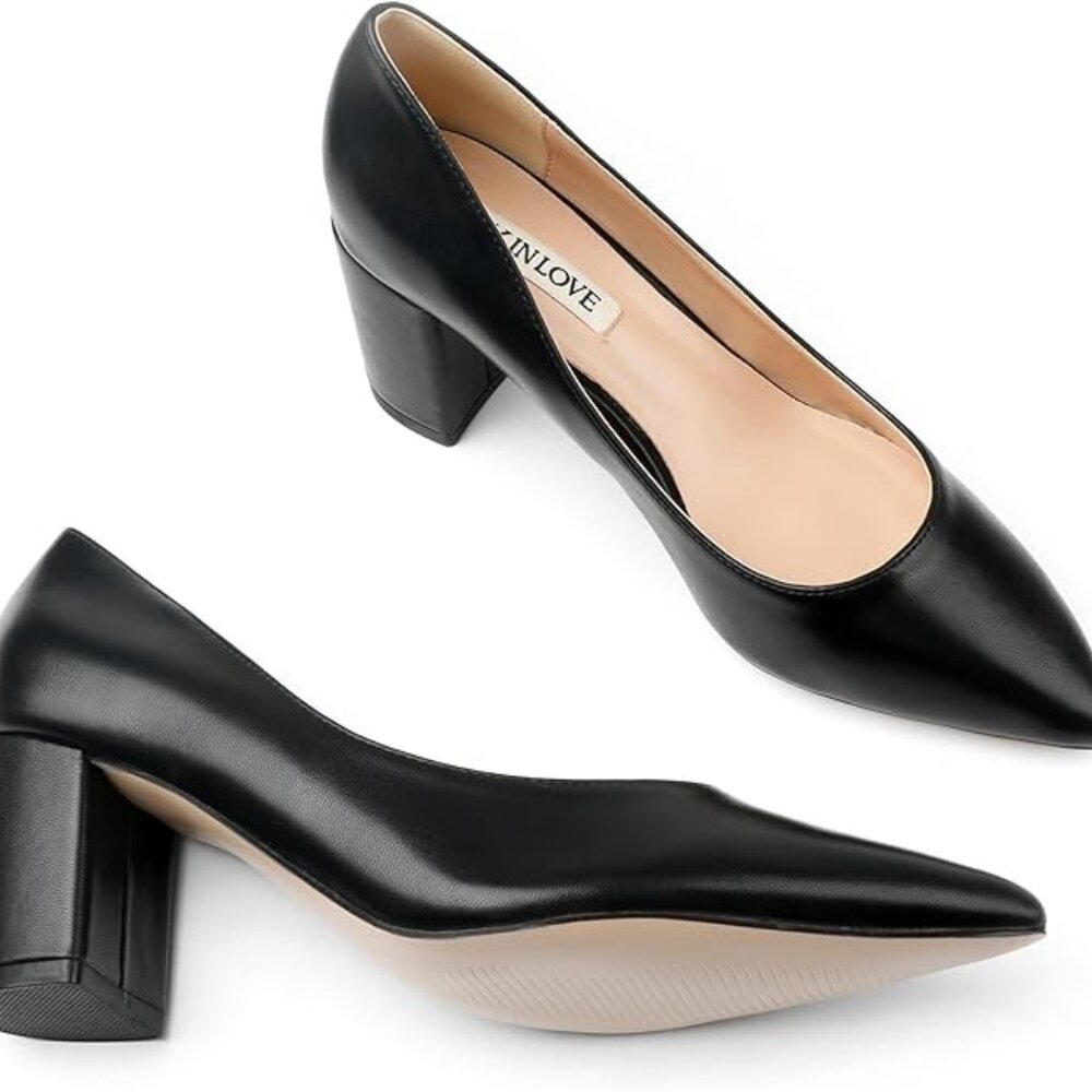 JOY IN LOVE Pumps for Women Chunky Heels Comfortable Middle Block Heel Work Dres